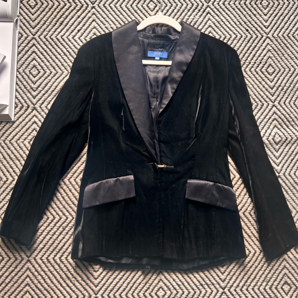 Escada Black Velvet Blazer with Silk Accents